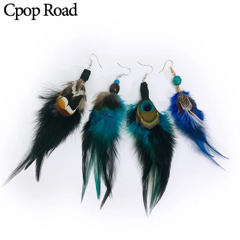 

Cpop Vintage Boho Peacock Feather Earrings Ethnic Beads Personality Elegant Feather Earring Women Jewelry Accessories Girl Gift