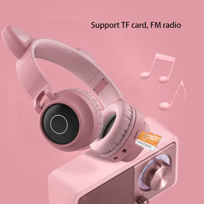 TOPLED Light Cat Ear Headphones Wireless Bluetooth 5 0 Headset Portable Foldable Kids Headphone With Microphone Best gift