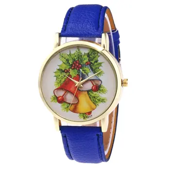 

New Unique Christmas Pattern Women Round Dial Quartz Soft Leather Strap Minimalist Ultrathin Wrist Watches Gift