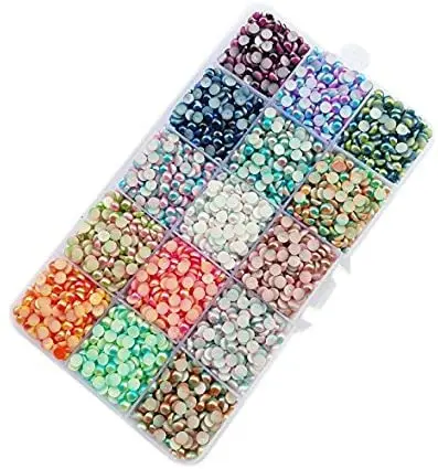 600-18000pcs 15 색 그라디언트 색상 하프 플랫 백 모조 진주 구슬 플랫 다시 보석 스크랩북 공예 DIY 비즈 + 플라스틱 상자