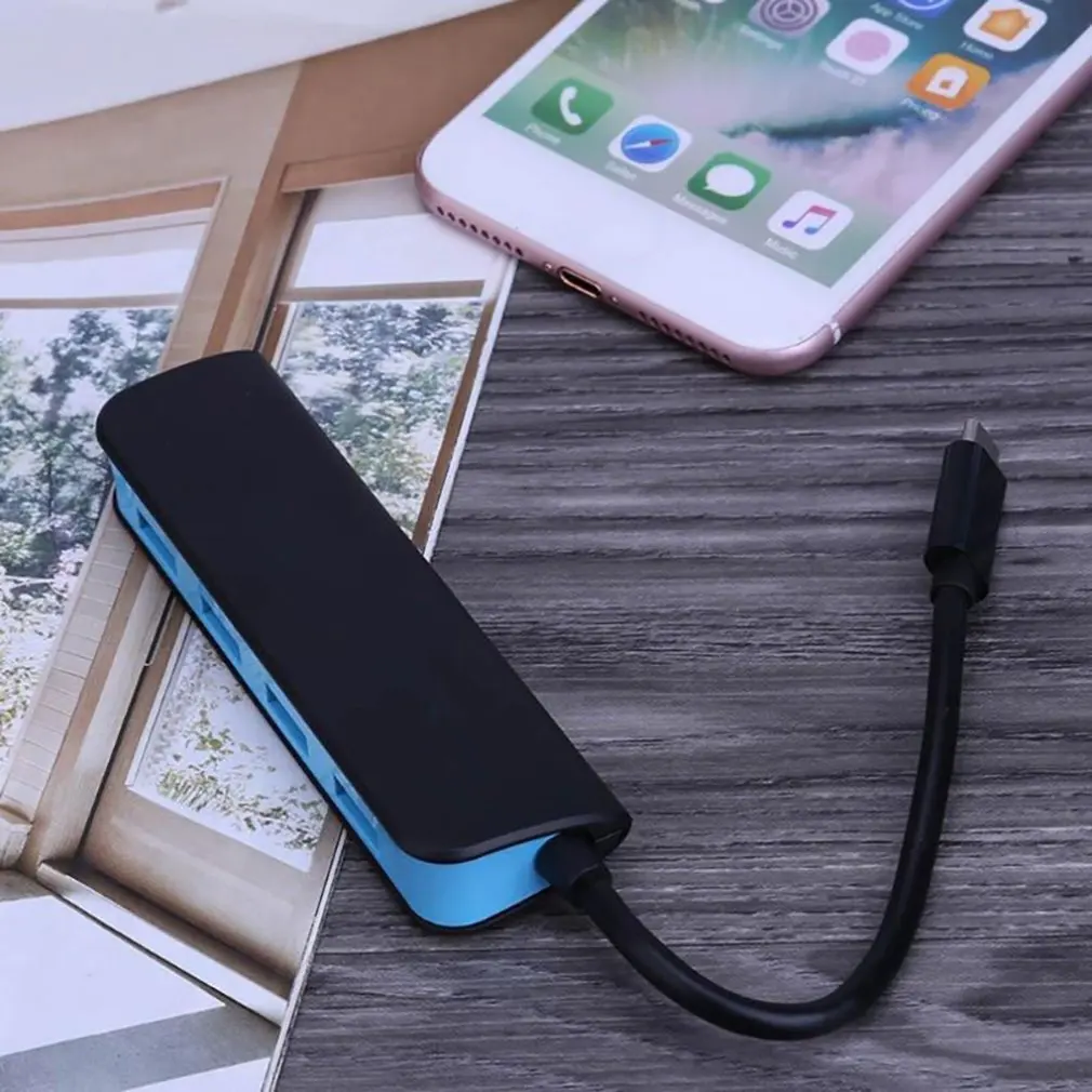 С Светодиодный индикатор usb-хаб сплиттер 4-в-1 USB3.1 Тип-C 4 Порты usb-хаб с кабелем для ПК компьютер Plug& Play
