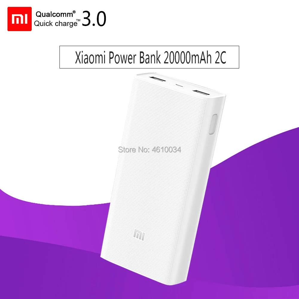 

Original Xiaomi Power Bank 20000mAh 2C Quick Charge QC 3.0 External Battery Dual USB Ports Powerbank Portable Charger for Mobile