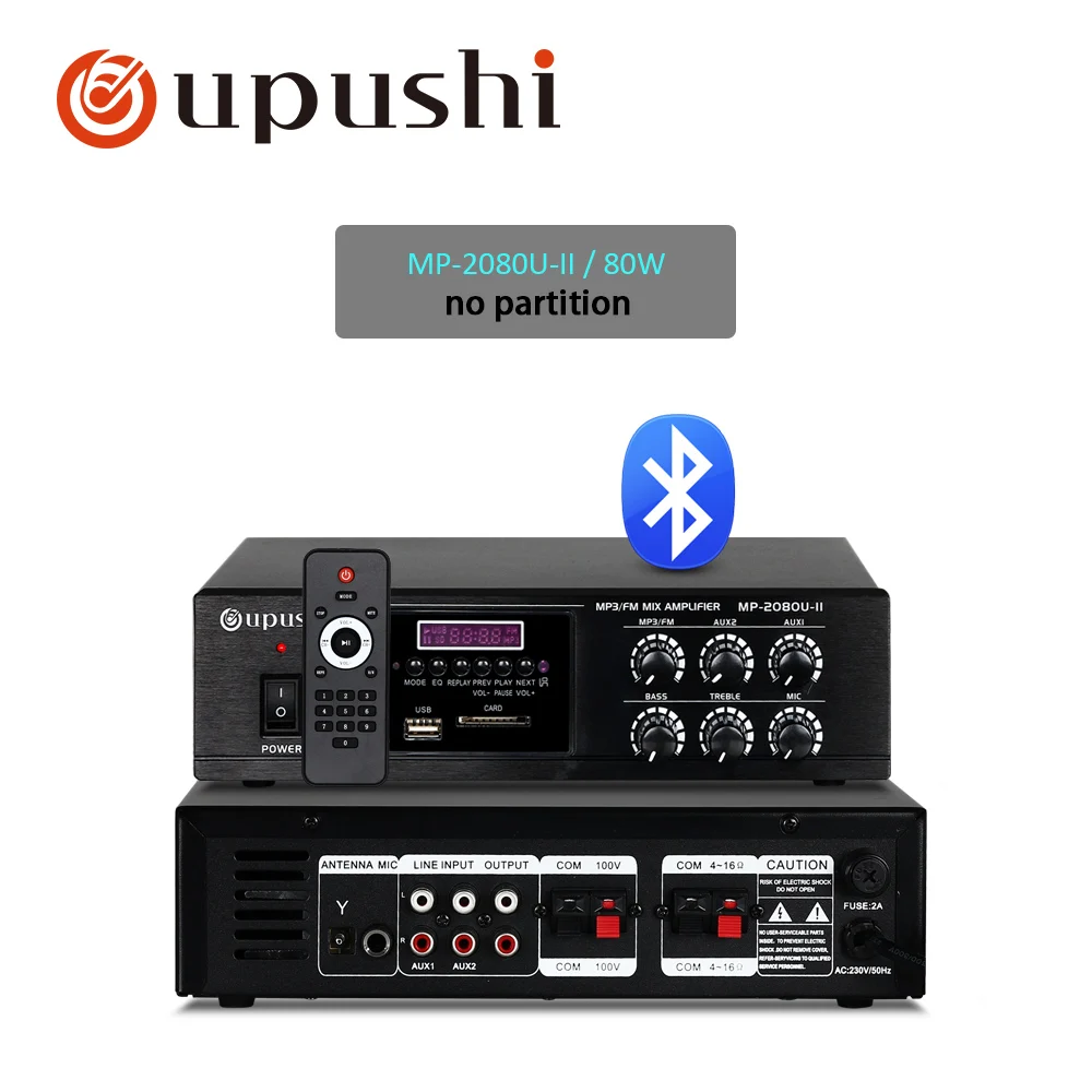 MP-2080U 80W Oupushi MP-2050U Bluetooth усилитель мощности профессиональная поддержка постоянного давления sd-карта и микрофонный вход - Цвет: MP-2080U 80W