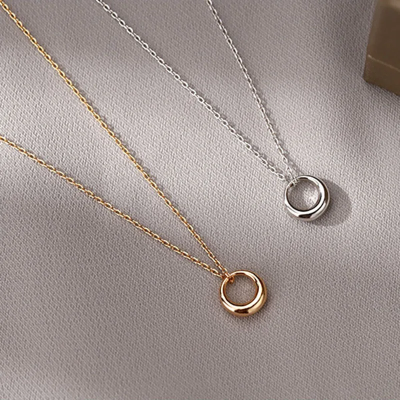 925 Sterling Silver Shiny Smooth Circle Choker Necklace Round Shape Pendant Wedding Gift Present Fine Jewelry NK095 pendant necklace silver necklace silver pendant silver necklace charms