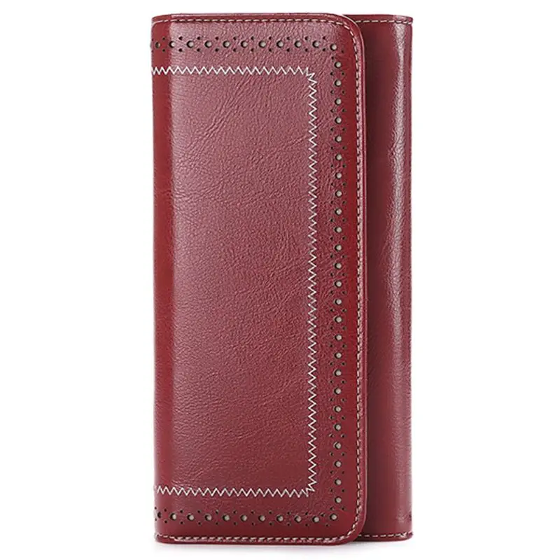 Sendefn Сплит кожа женские винтажные кошельки большой емкости - Цвет: Wine Red