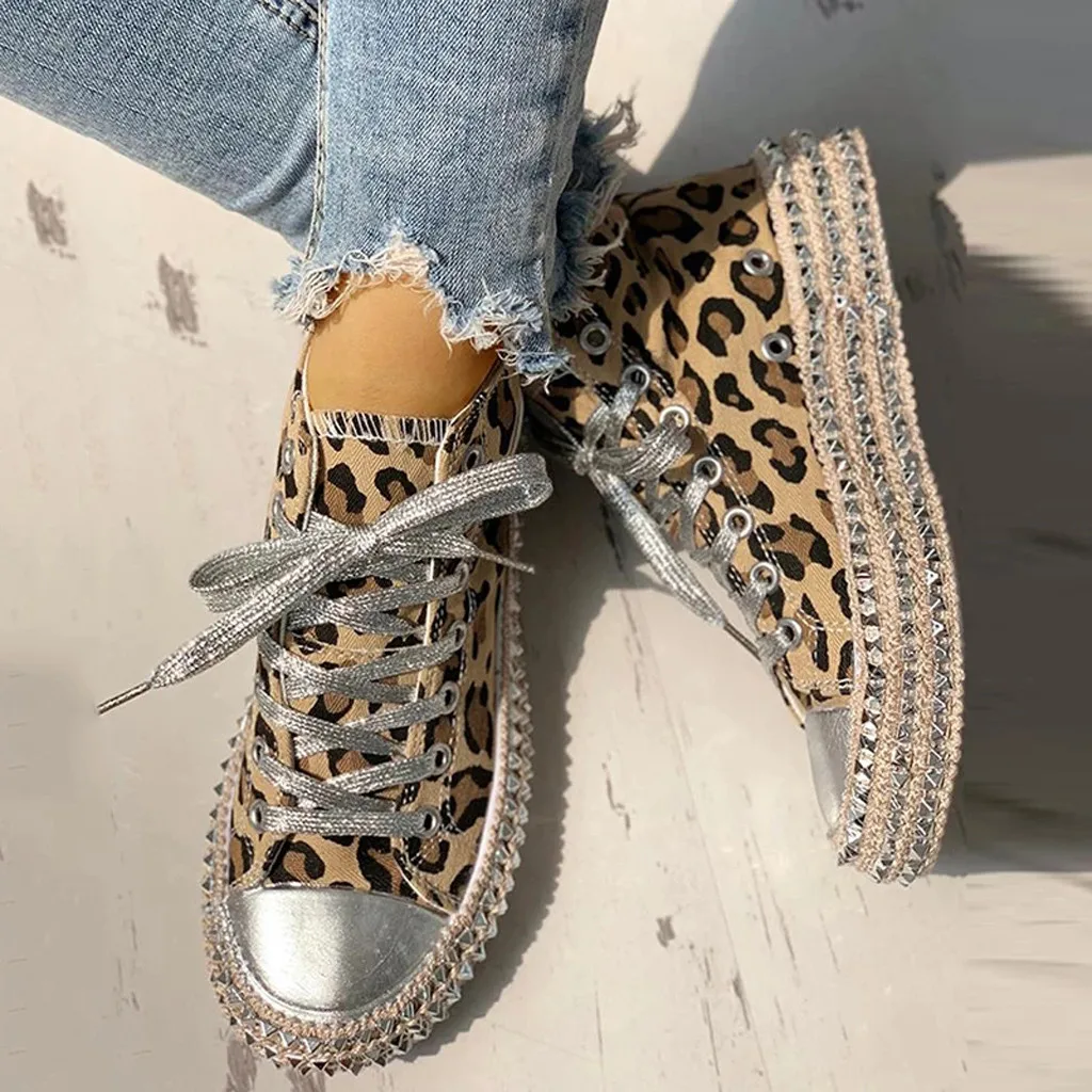 Женские модные классические леопардовые туфли со стразами; парусиновые туфли на шнуровке для диких танцев; обувь на толстой платформе; buty damskie; Размеры 35-43