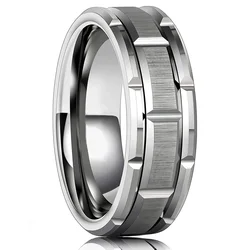 Sleek 8mm Silver Stainless Steel Matte Finish Ring with Beveled Edge - Elegant Unisex Jewelry for Weddings, Parties, and Gifts (Style 5)