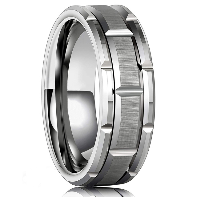 8mm Stainless Steel Frosted Rings Gold Black Silver Color Groove Beveled Edge Carbon Fiber Ring For Men Drop Shipping