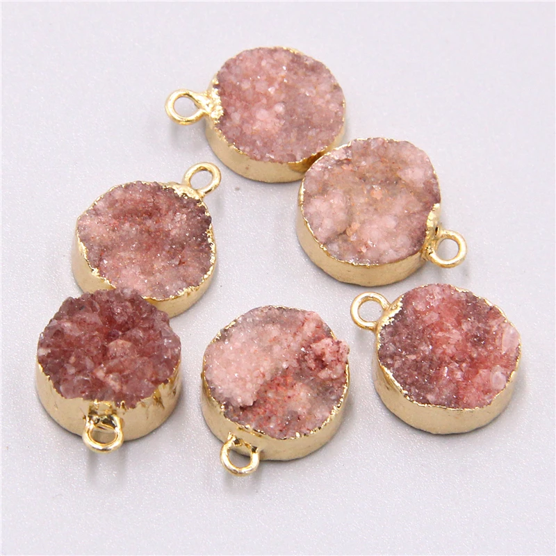 

Pink stone quartz agates druzy pendant Round Stone Quartz Crystal pendulum pendant Necklace Druzy Crystal Quartz Pendant earring