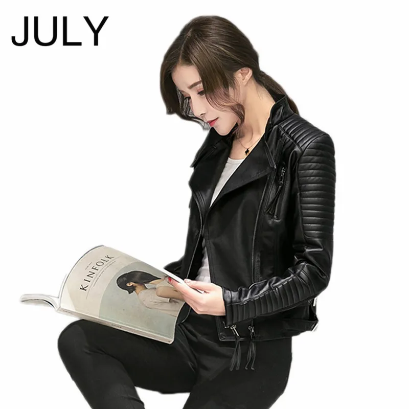 

Women's Spring Autumn Short PU Leather Jacket Large Size Casual Slim Soft Motorcycle Jacket Motorcycle Faux Leather Jacket Black
