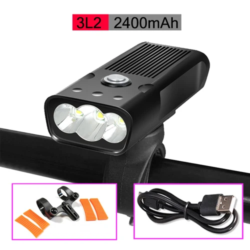 3L2 2400 2 holder 5200mAh велосипедный фонарь USB Перезаряжаемый Передний фонарь для велосипеда водонепроницаемый сплав светодиодный фонарь как блок питания с двойным держателем набор - Цвет: 3L2 2400 2 holder