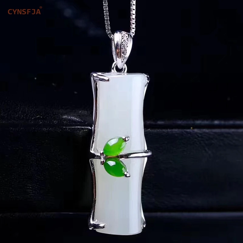CYNSFJA Real Certified Natural Hetian Jade 925 Sterling Silver Fine Jewelry Amulets Bamboo Jade Pendant High Quality Best Gifts