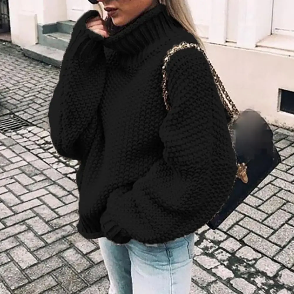 Sweater Fashion Women Sweater Solid Color Warm Turtleneck Batwing Sleeve Knitted Sweater Loose Pullover Top For Women's Sweater Sweater Fashion Women Sweater Solid Color Warm Turtleneck Batwing Sleeve Knitted Sweater Loose Pullover Top For Women's Sweater
