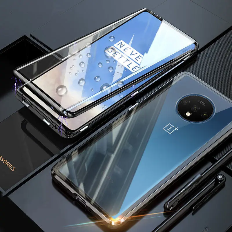 Magnetic-Adsorption-Phone-Case-For-Oneplus-7T-Pro-7-Pro-Magnet-Metal-360-Full-Tempered-Glass