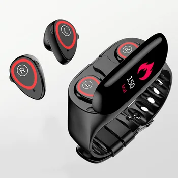 

Wristbands Fitness LCD Display Sports Blood Pressure 2 In 1 Heart Rate Fashion Business Smart Bracelet Bluetooth Earphone TPU