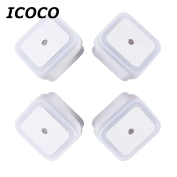 

ICOCO 4PCS 1W LED Lamp Auto-control Light Sensor US Plug in Night Light for Kids Baby Nursery Bedroom Hallway Square Shape White