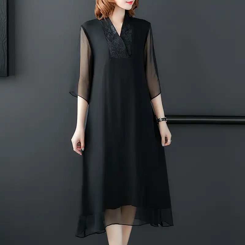 vestido de seda preto longo