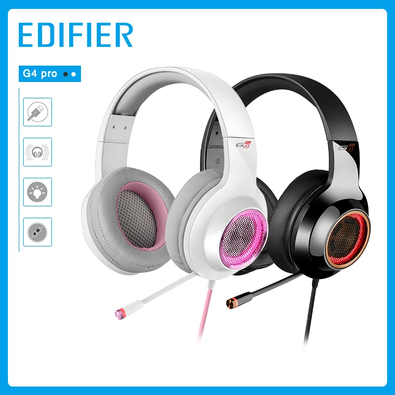 EDIFIER G4 Pro USB игровая гарнитура 7,1 Virtual Surround Bass Игровые наушники с микрофоном светодиодный свет для компьютера PC Gamer