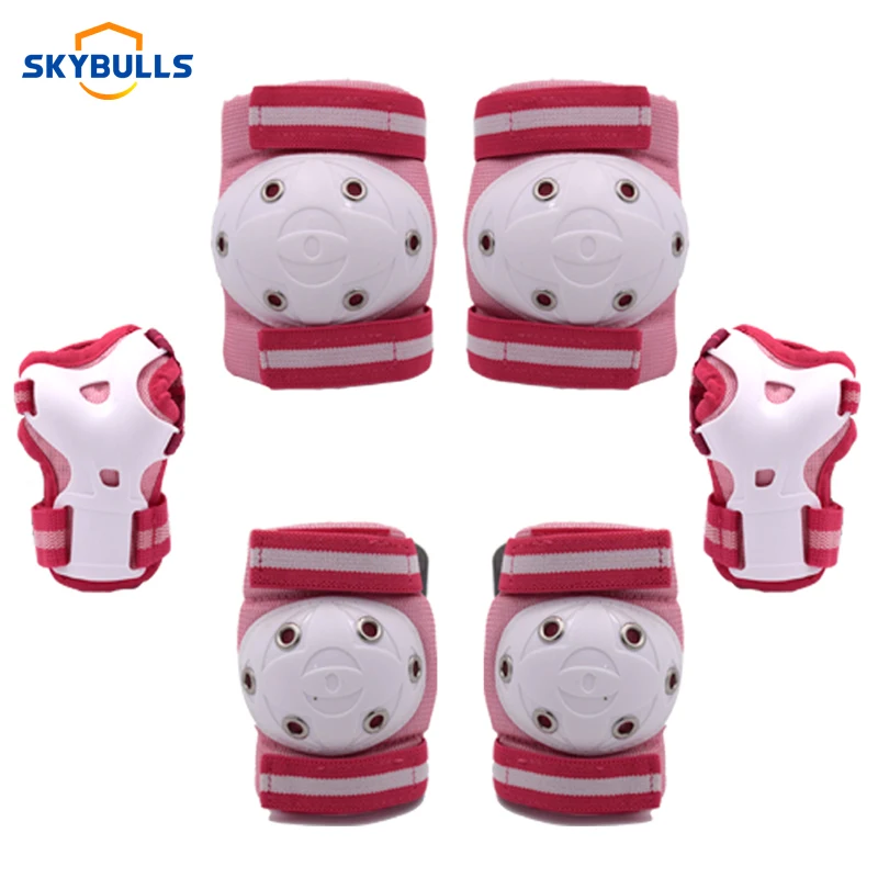 Pink Skybulls 6 шт./компл. Спорт Защитная Шестерни комплект наколенники Налокотники протектор катания на велосипеде роликовая защита для детей - Цвет: Pink