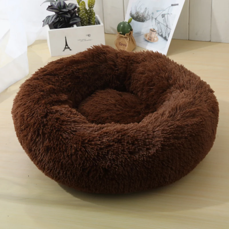 Rainbow Long Plush Dog Kennel Super Soft Dog Bed Round Washable Cat House Velvet Mats Sofa For Dog Chihuahua Dog Basket Pet Bed
