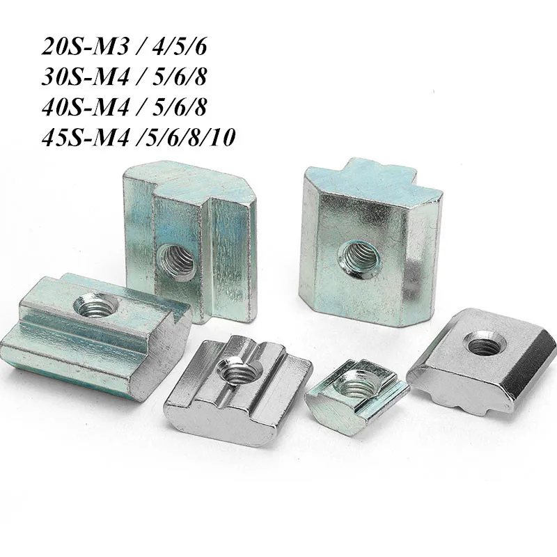 

10pcs M3 M4 M5 M6 T Block Square nuts T-Track Sliding Hammer Nut for Fastener Aluminum Profile Accessories 2020 3030 4040 4545