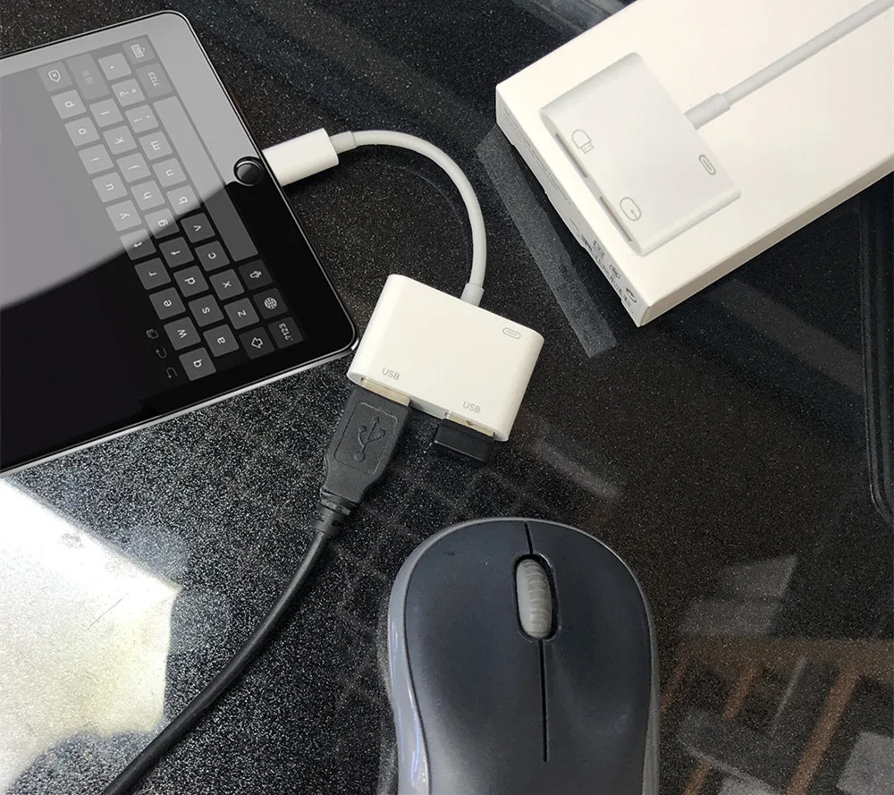 OTG двойной 2 USB адаптер для iPhone 8 X iOS 13 USB камера U флэш-накопитель конвертер для lightning USB кабель Камера Клавиатура