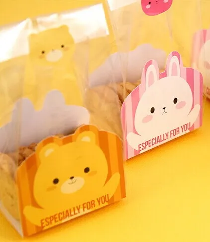 

Cute bear rabbit transparent Flat open top bag Cake&Cookie Wrappers-Cookies,candy,Party, Favor,Wedding, 95pcs/lot