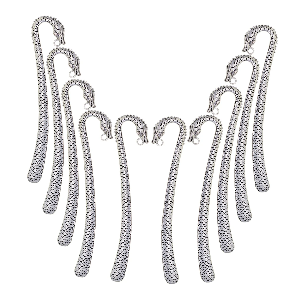 Pack of 10PCS Silver Metal Beading Bookmarks Blanks Bulk with Hook Dragon Bookmarks Making Kit Accessories