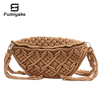 

Cotton Woven Waist Bags For Women 2020 Summer Outdoor Wallet Personality Fashion Handbag Tassel Weave Crossbody bag