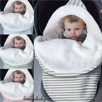

New Arrival Newborn Baby Stripe Lamb Velvet Swaddle Wrap Swaddling Blanket Winter Warm Babies Kids Sleeping Bag