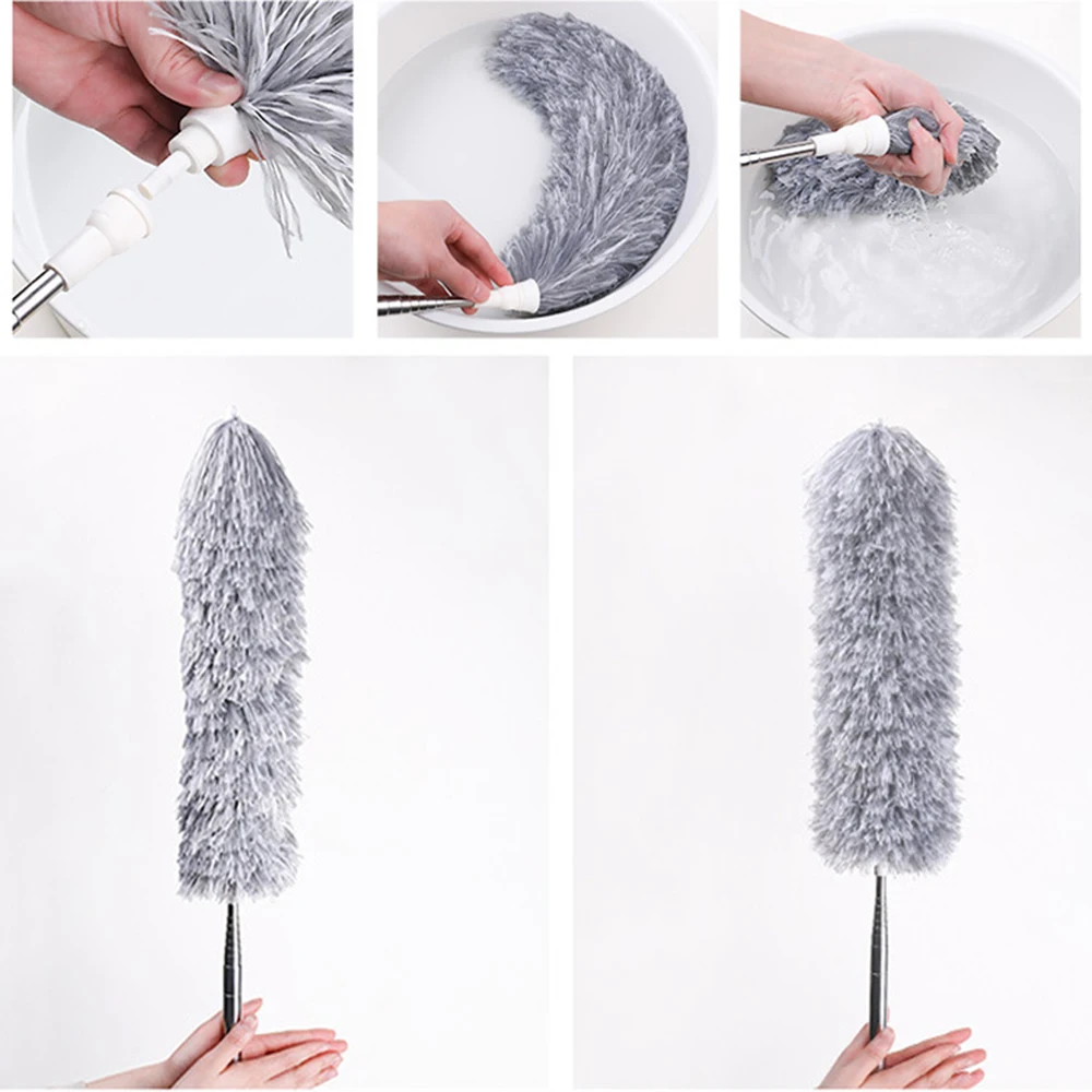 

Telescopic Dust Duster Stainless Steel Ceiling Brush Washable Dust Duster Clean the Feather Duster