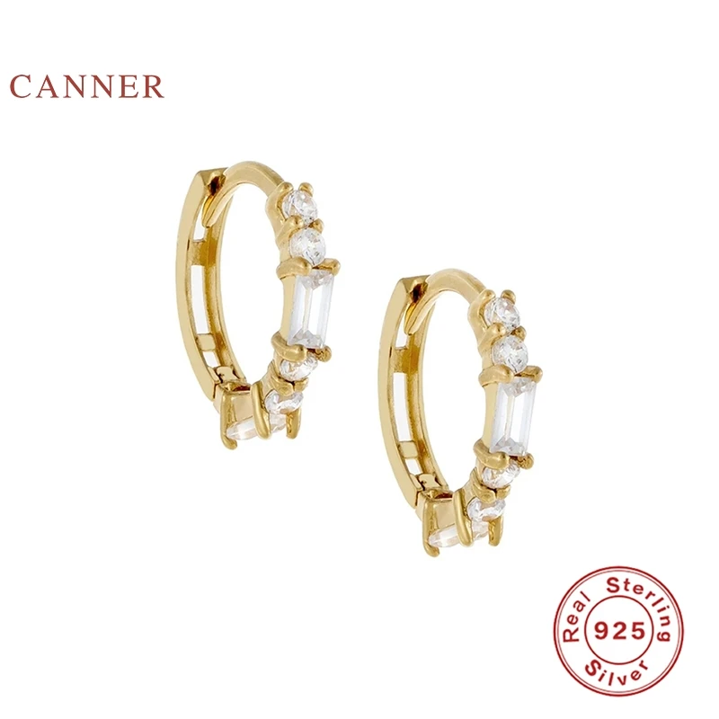 

CANNER French Rectangular Zircon Earrings Hoops 925 Sterling Silver Earrings For Women Silver Jewelry Earring Pendientes Brincos
