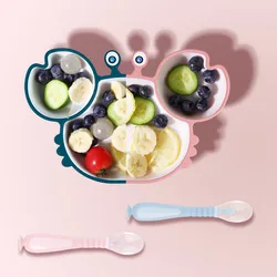 Baby Dishes Silicone Suction Cup Plate Crab Feeding Divided Plate Anti-slip Tableware for Kids & Toddler Children's Dishware