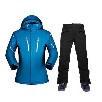 SAENSHING ski suit snow pants+ Ski Jacket Snowboard jacket Waterproof Super Warm Mountain Skiing jacke Snowboarding suit Winter - Цвет: blueblack