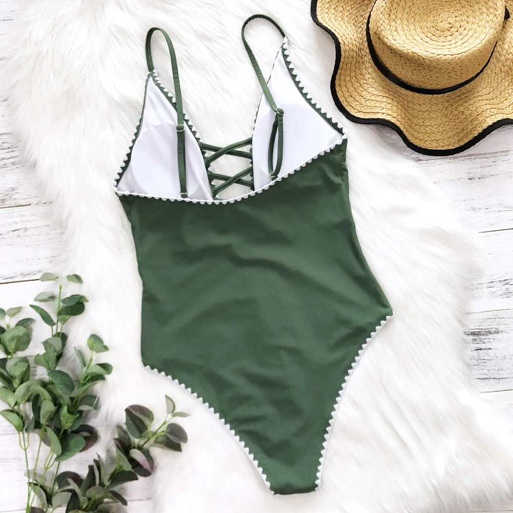 Новинка 2020 Цельный купальник для женщин однотонный зеленый вязаный крючком