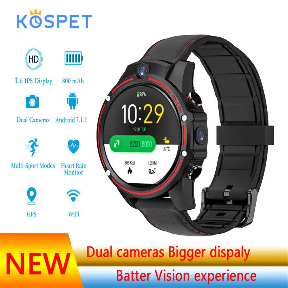 Смарт часы kospet Vision 5.0MP + 5.0Mp с двойной камерой Android 800 мАч батарея gps карты умные для