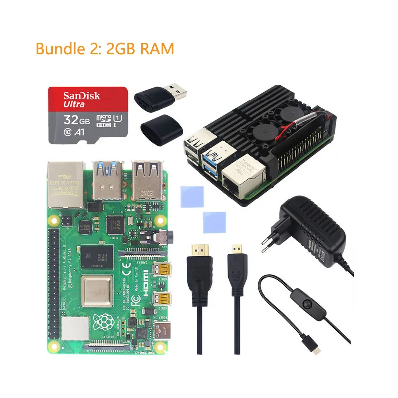 Официальный Raspberry Pi 4 Модель B комплект двойной вентилятор Алюминиевый Чехол+ 32 ГБ sd-карта+ переключатель адаптер питания+ Micro HDMI для RPI 4
