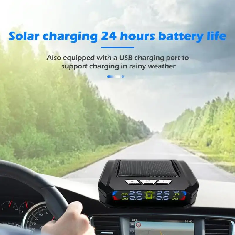Автомобильный TPMS AN-06A Солнечный ЖК-дисплей автомобильная система контроля давления в шинах сигнализация температуры шин с 4 датчиками давления в шинах
