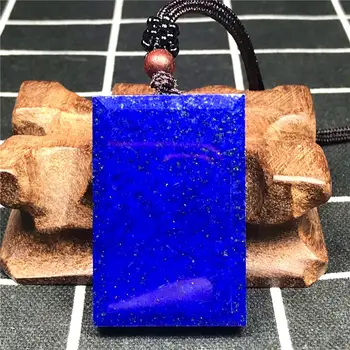 

Natural Blue Lapis Lazuli Beads Necklace Pendant Jewelry For Woman Men Rectangle Crystal 45x30x9mm Stone Reiki Rope Chain AAAAA