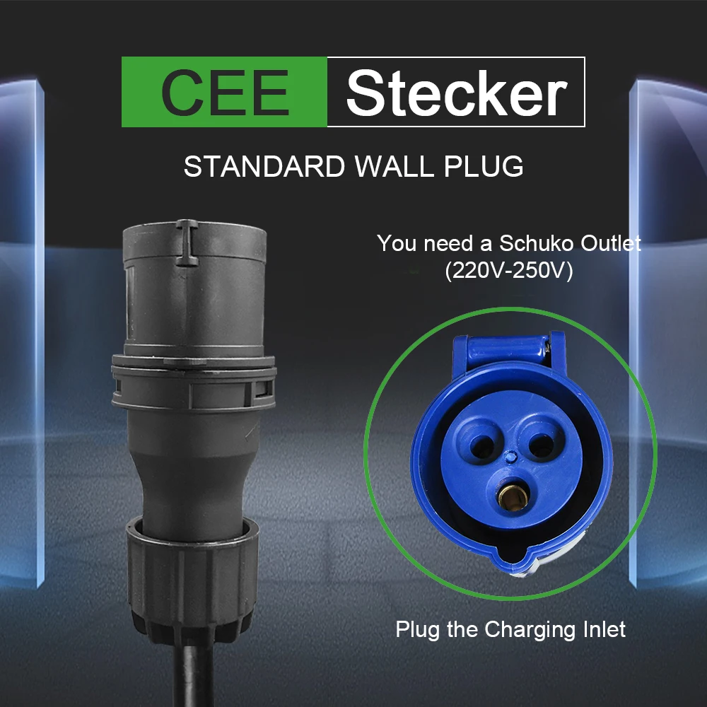MOREC Ÿ 2 EV   2 16/24/32 Amp ޴  ڵ , CEE ÷ 220V-240V  ̺ 6M IEC 62196-2