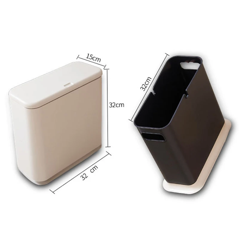 Trash Can Creative Fashion Pressing Cover Type Kitchen Waste Bin Sitting Room Toilet Trash Office Paper Basket-White