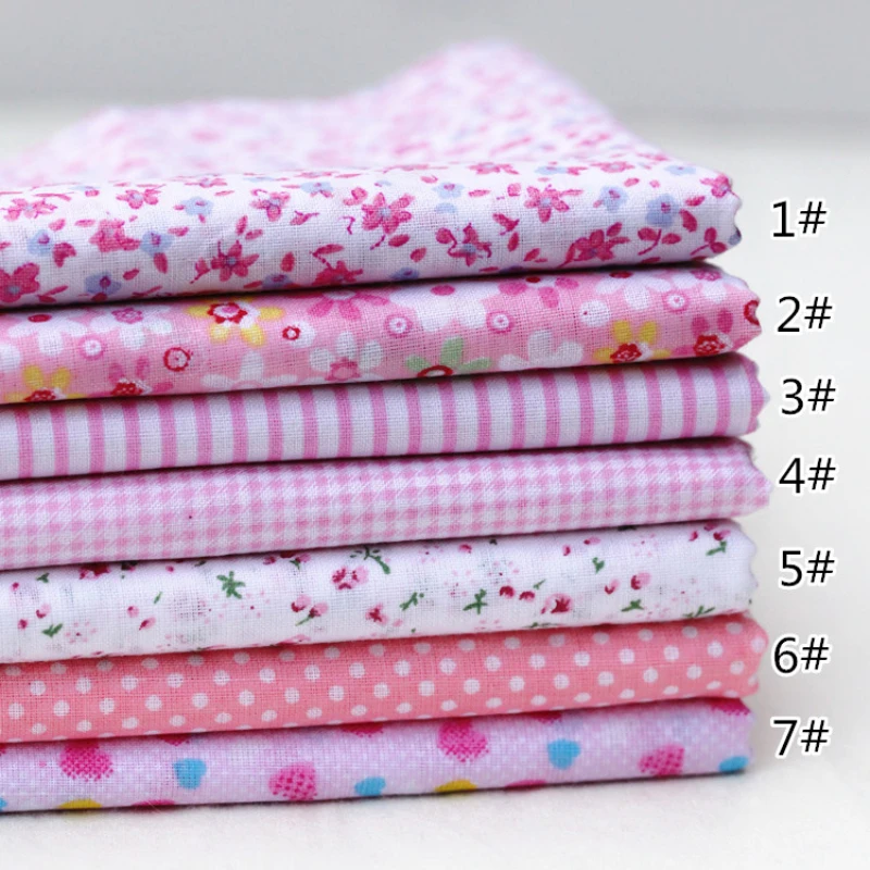 

DIY 7pcs/lots 25x25cm Pink Floral Heart Pattern 100%Cotton Pur-cut Patchwork Fabric Bundle Sewing Quilting Crafts for Handmade