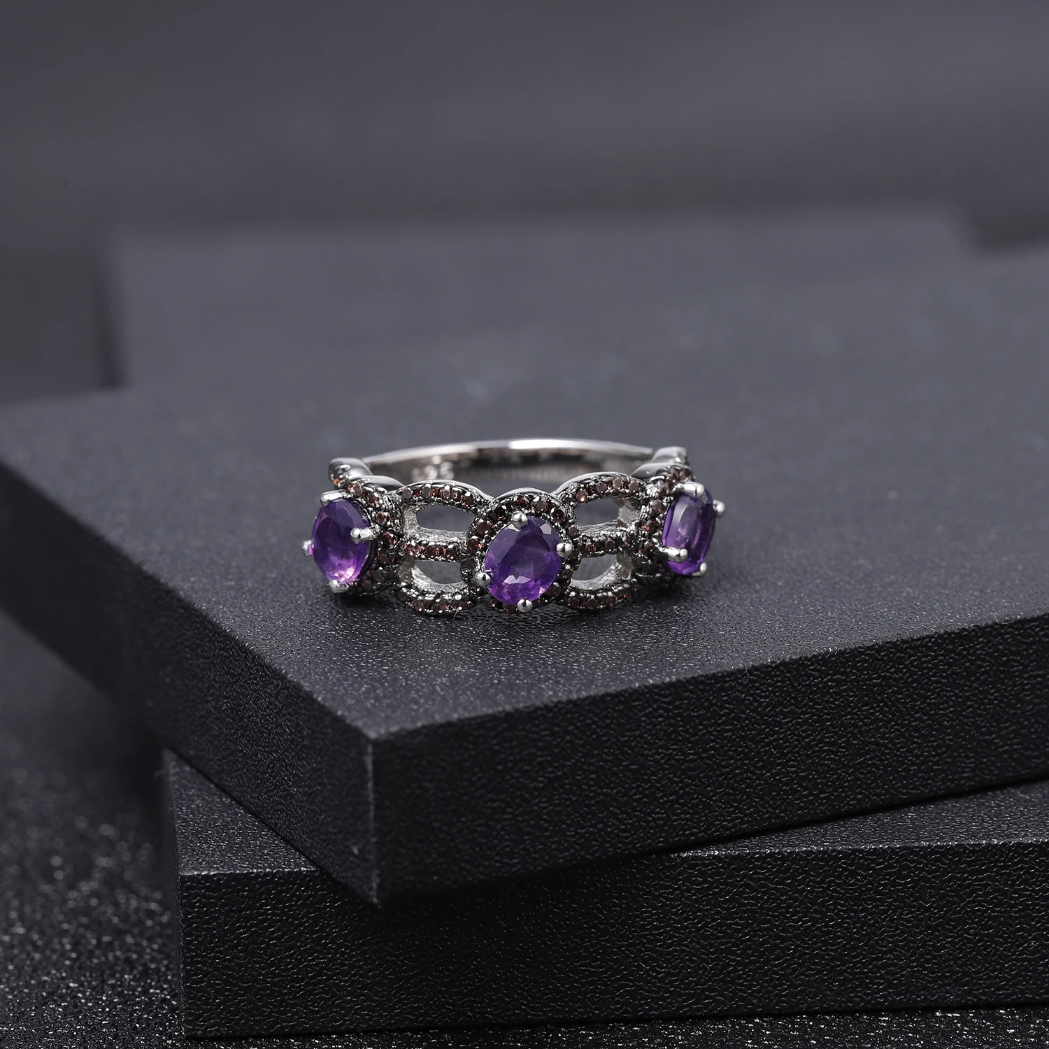 GEM'S балетное 925 пробы, Серебряное модное кольцо, 1.30Ct, натуральный аметист, кольца для женщин, свадебное ювелирное изделие