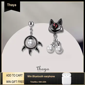 

Thaya 925 Sterling Silver Earring Cute Black Cat & Paw Stud Earring Japanese Style For Women Silver Ear Fashion Fine Jewelry