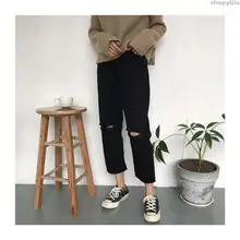 Джинсовые штаны размера плюс, на молнии, с дырками, 5XL, для мам, женские джинсы, бойфренд, рваные, свободные, для женщин, черные, белые, рваные, джинсы для мам