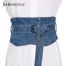 TWOTWINSTYLE Casual Solid Denim Belt For Women With Sashes Minimalist Hollow Out Korean Belts Female Fashionable Accessories New