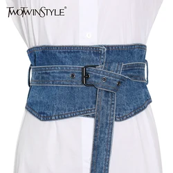 TWOTWINSTYLE Casual Solid Denim Belt For Women With Sashes Minimalist Hollow Out Korean Belts Female Fashionable Accessories New