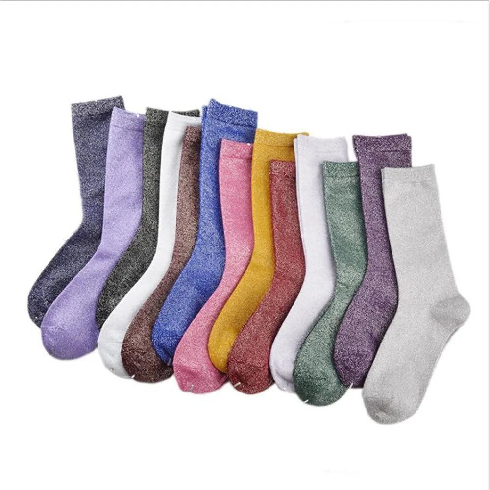 Calcetines tobilleros largos brillantes para mujer, medias femeninas de