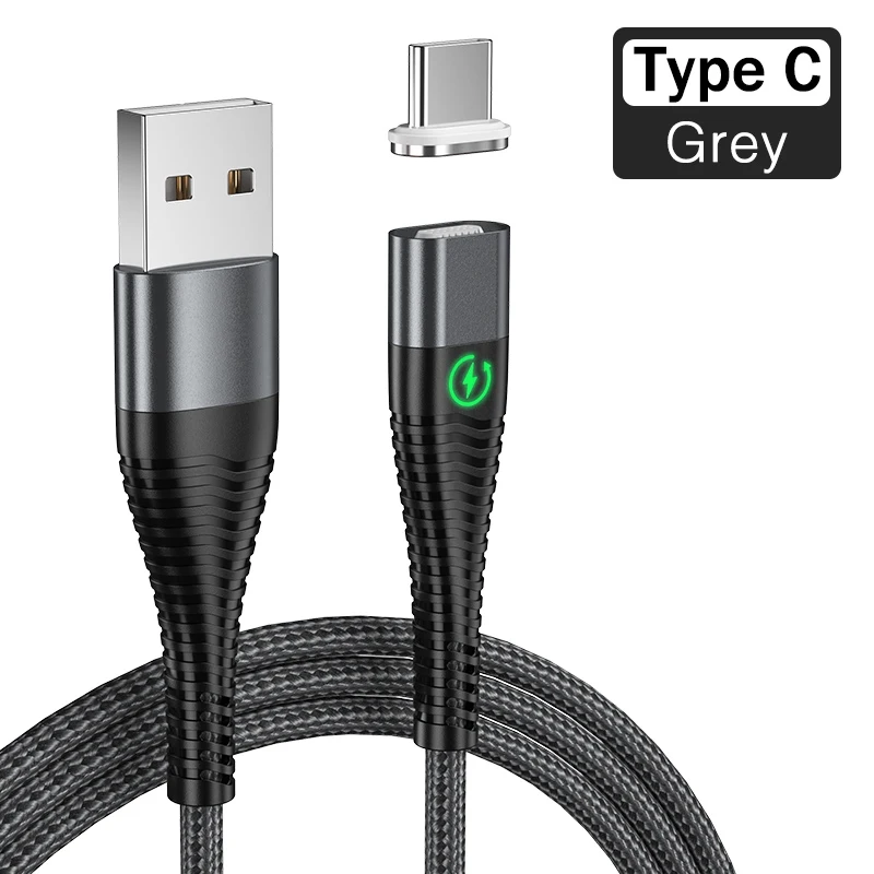 Gray for Type-C YKZ Магнитный кабель Micro type C светодиодный светильник 3 А Быстрая зарядка Магнитный USB C кабель для iphone samsung Xiaomi кабель для передачи данных - Цвет: Gray for Type-C