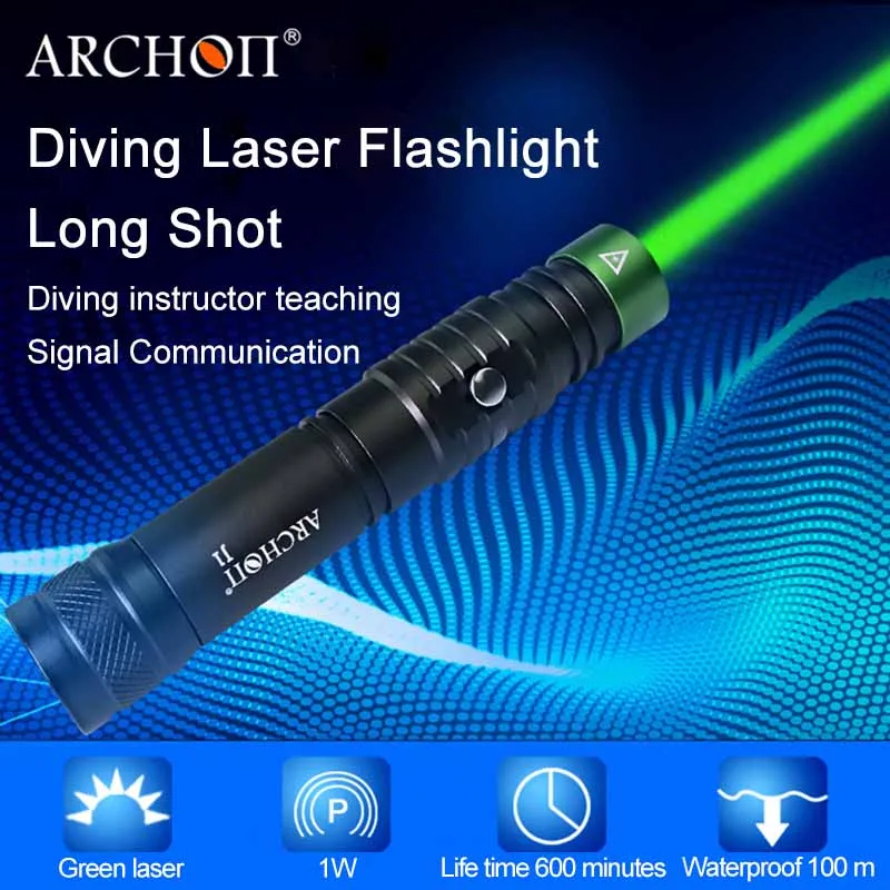 ARCHON J1 Дайвинг зеленый лазерный свет подводный 100 м водонепроницаемый 1 Вт 4,2-3 вольт Дайвинг лазерный проектор с зарядкой от аккумулятора